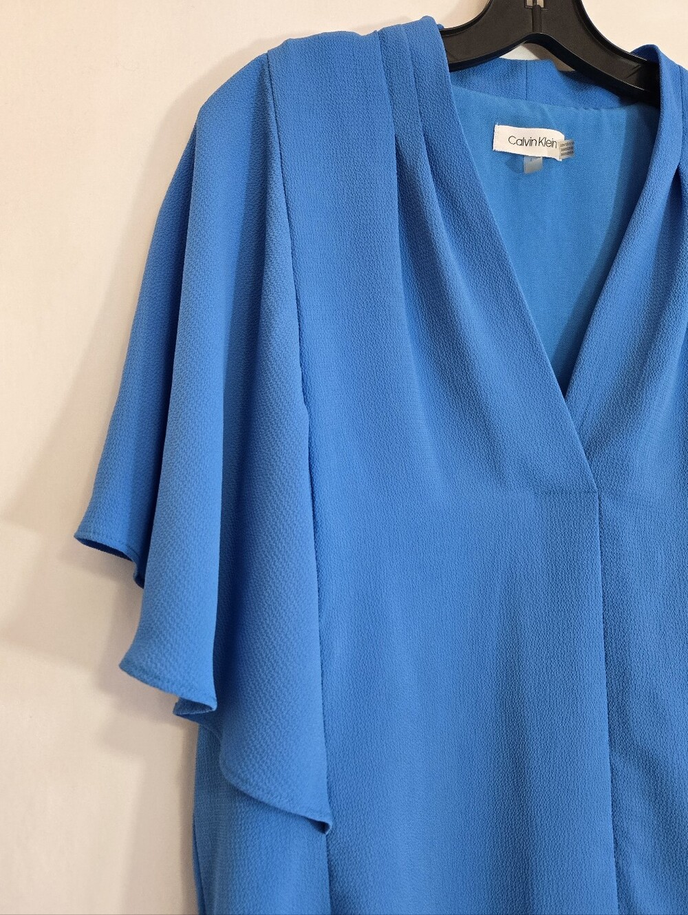 Calvin Klein Blue Flutter Sleeve Blouse Women’s Large Draped Career Office Top - Picture 6 of 11